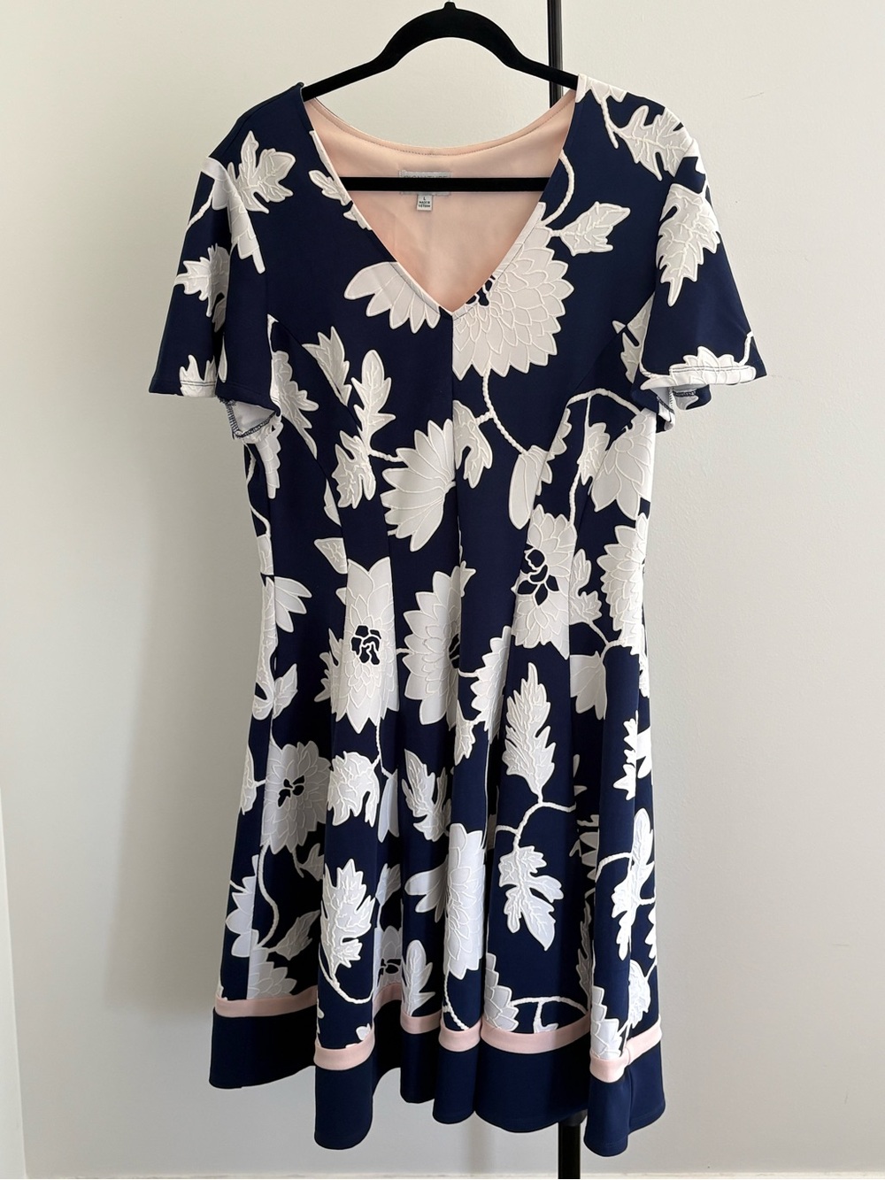 Robbie Bee Navy White with pale pink detail Signature Label Dress